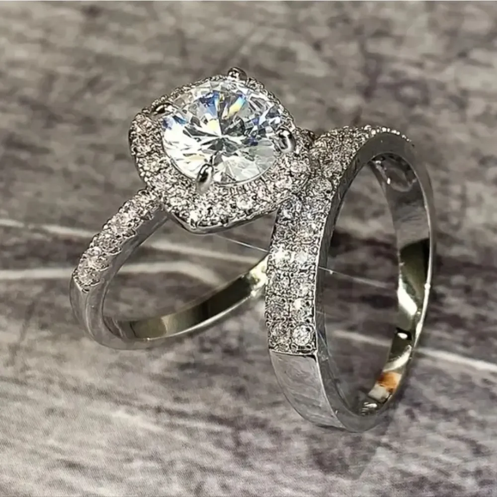 Ladies Elegant Princess Cut Lab Created Diamonds Wedding Ring Set